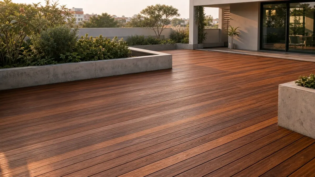 Stained teak deck — exterior wood treatment