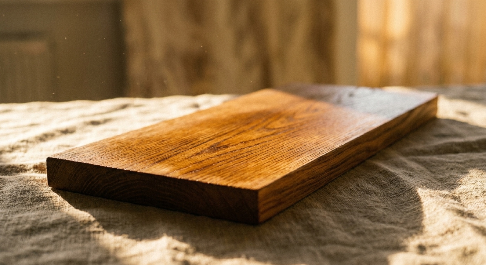 Oak board with freshly applied walnut oil finish
